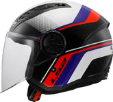 LS2 OF616 Airflow II Open Face Motorcycle Helmet - Rush White/Blue/Red